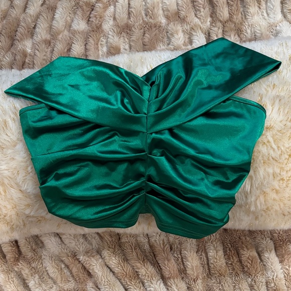 Emerald Green Satin Ruched Top - Picture 1 of 2